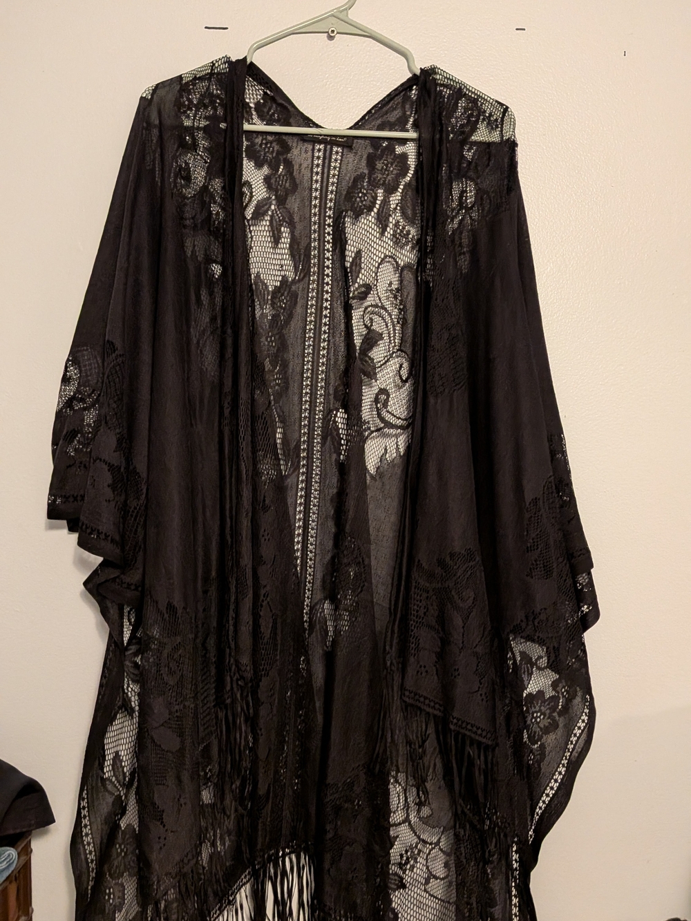 Do everything in love Black Lace Fringe Kimono
